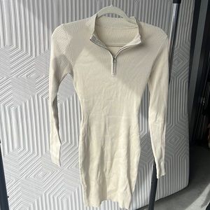 Cream knit zip sweater dress